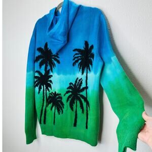 The Elder Statesman Blue Green Ombre Zip Hooded Cashmere Sweater XL